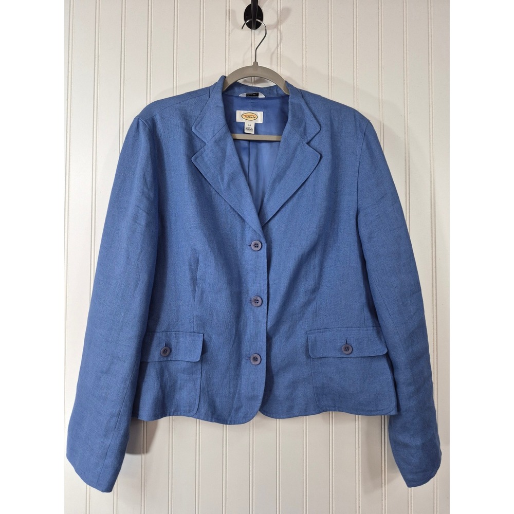 Vintage Talbots Blue 100% Irish Linen Blazer Size 14 Lined Career Preppy Y2K